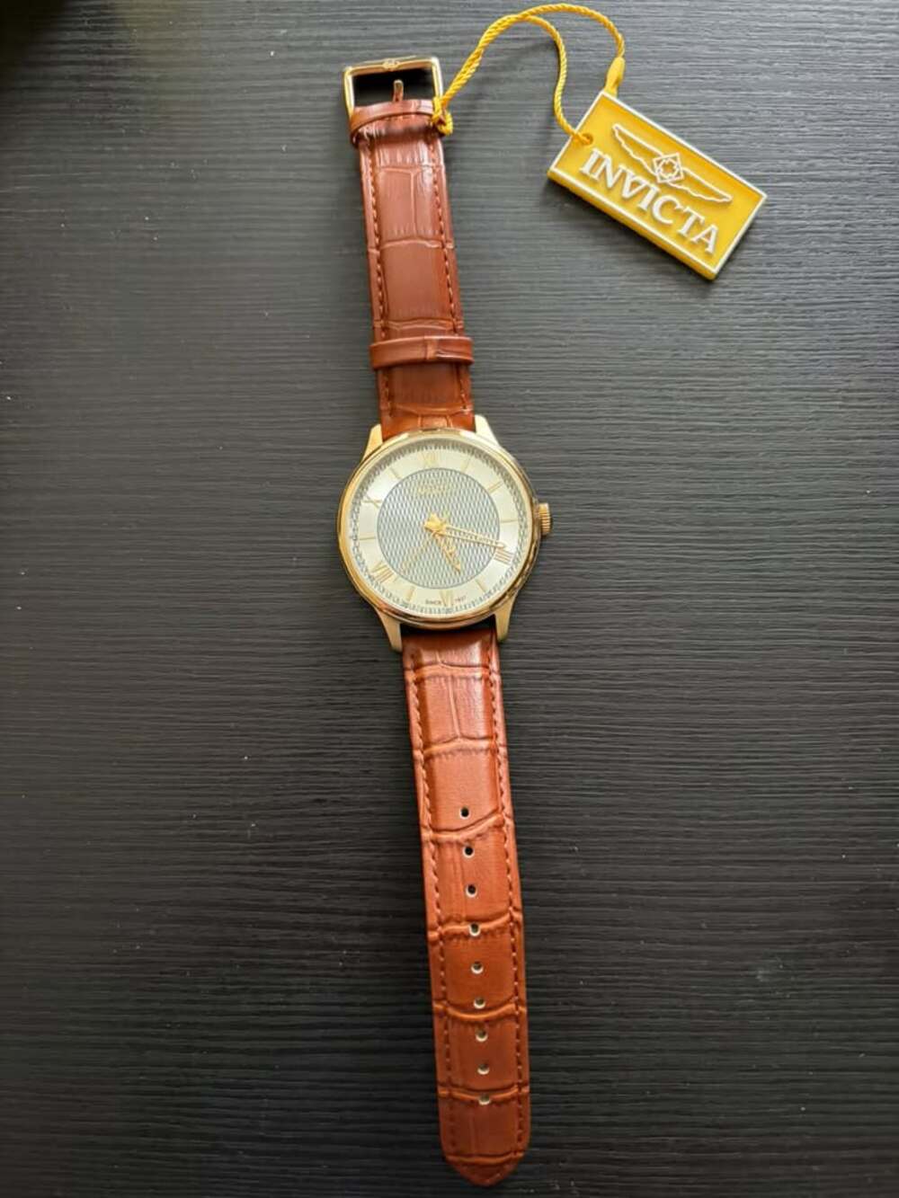 Invicta Celestial Men’s Watch Silver w/ Gold SS Dial Brown Leather Band (New)